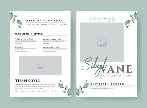 Funeral  Template for Memorial Program. Minimalist Bifold Brochure Design Layout.