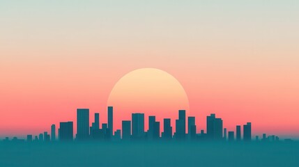 Serene City Skyline at Dusk with Glowing Neon Horizon Evoking a Calm and Dreamy Atmosphere in Low Fidelity Style