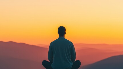 Serene Silhouette of a Person Practicing Yoga on a Hilltop at Sunrise, Embracing the Stillness of the Moment in a Breathtaking Natural Landscape