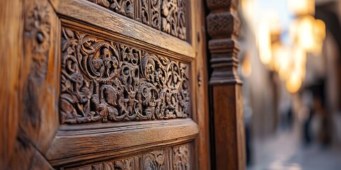 Traditional carved wooden door detailing rich history and craftsmanship in saudi arabia