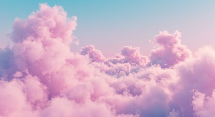 Dreamy pastel clouds, Cotton candy sky, Soft gradient from pink to blue, Fluffy cumulus formations, Ethereal atmosphere, Heavenly cloudscape, Wispy cloud textures, Surreal skyscape, Tranquil celestial