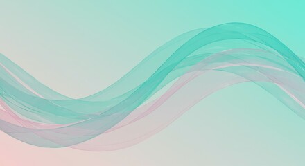 Obraz premium Abstract waves, teal color, flowing lines, soft pastel background, minimalist design, gentle curves, ethereal texture, watercolor effect, tranquil mood, subtle gradient, artistic composition, smooth u