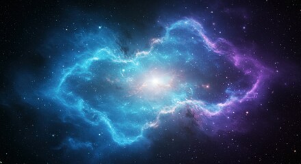 Obraz premium cosmic nebula, swirling blue and pink gases, bright central star, deep space, stellar nursery, ethereal glow, celestial formation, astronomical phenomenon, vibrant colors, starry background, galactic 