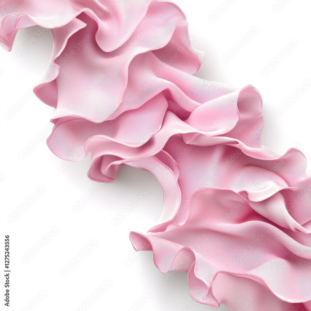 Aufkleber Elegant Pink Ruffled Fabric Cascade: A Soft and Delicate Texture on a White Background with Subtle Shadows and Flowing Curves