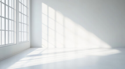 Fototapeta premium White room with a window and light shadow on the floor