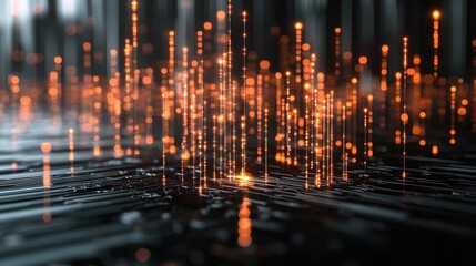 A mesmerizing digital scene showcasing glowing orange particles rising from a circuit board, symbolizing technology and innovation.