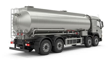 Isolated Silver Tanker Truck - Detailed 3D Render on White Background, Ideal for Transportation and Logistics Concepts.