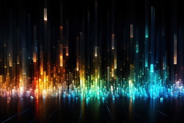 Fototapeta premium Colorful digital cityscape, vibrant lights, dark background, technology concept