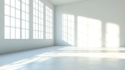 White room with a window and light shadow on the floor