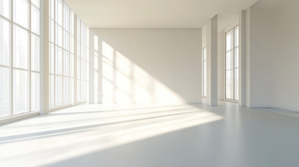 Obraz premium White room with a window and light shadow on the floor