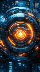 Fototapeta premium A blue and orange circle with a yellow light in the center