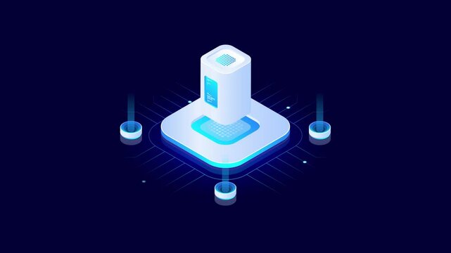 Isometric Big Data Animation. Computer Server. Computer Data Server. 4K Video Animation