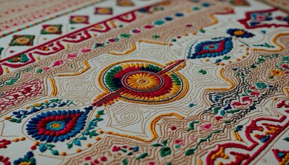 Close-Up Intricate Embroidery on Table Cloth