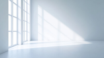 Fototapeta premium White room with a window and light shadow on the floor
