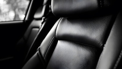 Close-up of a Black Leather Car Seat with Detailed Stitching