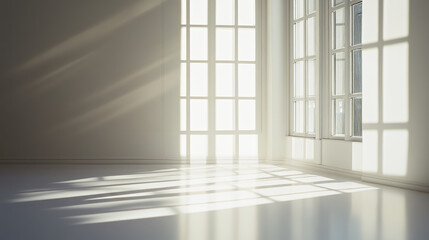 Fototapeta premium White room with a window and light shadow on the floor