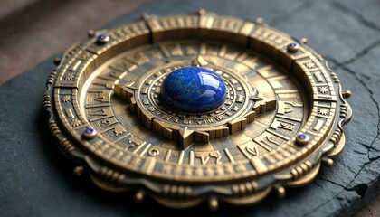Obraz premium Close-up Golden Sundial with Lapis Lazuli Center