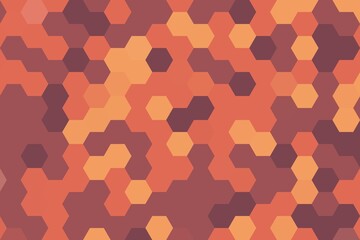 Fototapeta premium Hexagonal pixelated pattern in maroon and orange with a striking geometric texture. Abstract background concept