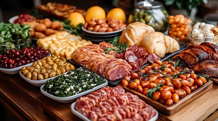 Obraz premium Buffet table, food, party, delicious, snacks, event, catering, restaurant