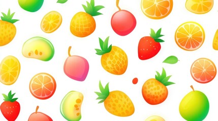 Colorful fruit pattern, summer design, white background, food texture