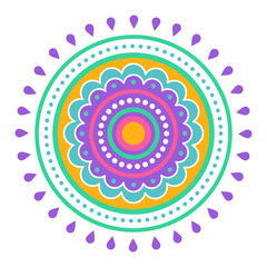 Colorful symmetrical mandala on a white background. Holi festival of colors. Ethnic, oriental pattern, vector illustration. Indian mandala. 