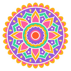 Colorful symmetrical mandala on a white background. Holi festival of colors. Ethnic, oriental pattern, vector illustration. Indian mandala. 