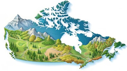Fototapeta premium A Majestic Illustrated Map Showcasing Diverse Landscapes and Natural Beauty of a Northern Landmass