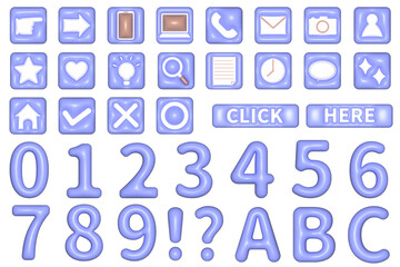 ぷっくりした可愛い基本のビジネス・ウェブのアイコンと数字のセット　風船　バルーン　膨らんだ　パープル