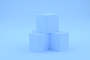 Obraz premium Blue abstract background three cubes triangular formation