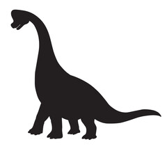 Cute cartoon hand drawn vector Brachiosaurus dinosaur silhouette.
