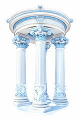 Obraz premium Grecian gazebo, white and blue, architectural design, isolated background, 3D render, website design