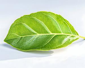 Obraz premium Green leaf detail, bright background, botany study