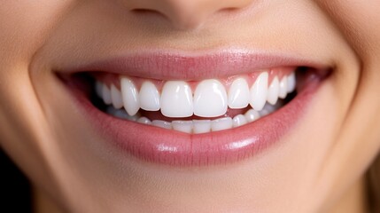 Obraz premium Close-up view showcasing a perfect smile with radiant white teeth