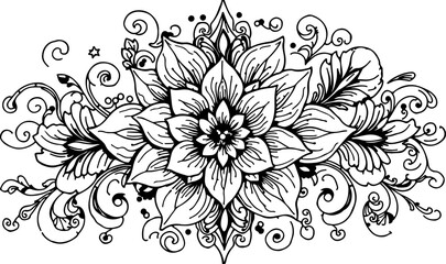 Fototapeta premium black and white design of a flower with leaves, seemingly