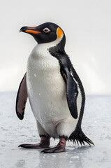 Obraz premium Majestic Penguin Portrait: A regal emperor penguin stands proudly, its distinctive markings and poised demeanor. The captivating beauty and resilience of this iconic Antarctic bird is displayed.