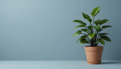 Obraz premium Stylish indoor plant in terracotta pot against a calming backdrop