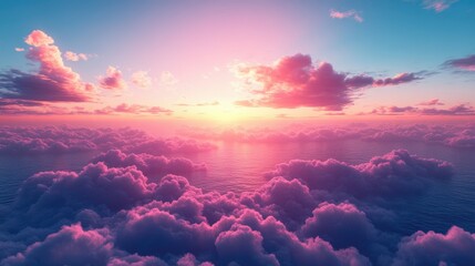 Pink And Purple Sunset Over Ocean Cloudscape