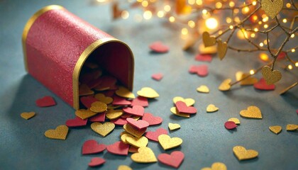 Red and Gold Mailbox Filled with Heart Confetti