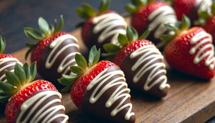 Chocolate Covered Strawberries on Wooden Board