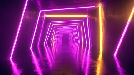 Fototapeta premium Futuristic Neon-Lit Corridor with Geometric Patterns