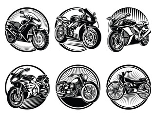 Set of motorcycle silhouette design black and white bike illustration