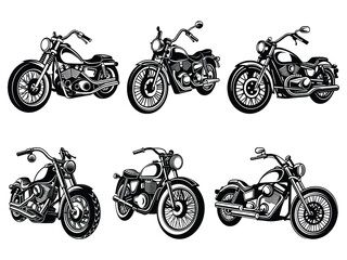 Vector set of motorcycle silhouette design black and white motorbike illustration 