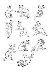 Obraz premium 鳥獣戯画ウサギ