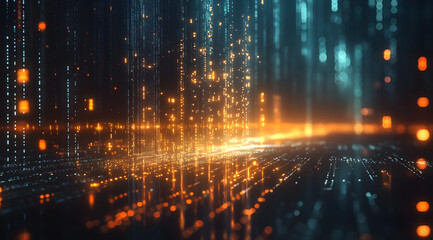 Futuristic Digital Data Flow with Glowing Code, Cyber Technology, and Abstract Light Streaks