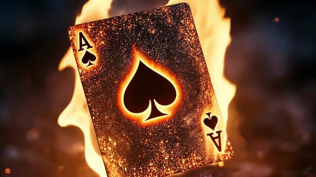 A fiery ace of spades card glows amidst swirling flames.