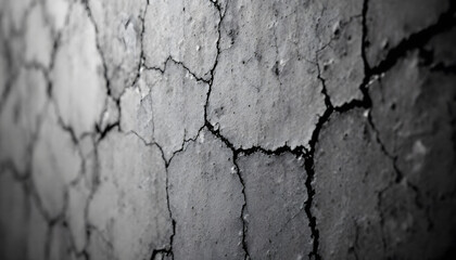 Cracked Concrete Wall Texture Showing Wear and Tear in Monochrome