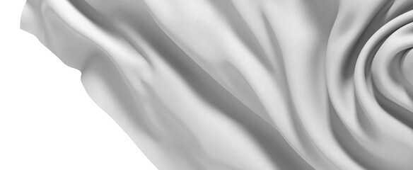 Close-up image of a white fabric, showcasing its texture and flowing drapes. The folds and curves of the material create a mesmerizing abstract pattern