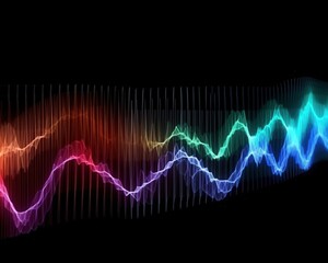 Fototapeta premium Colorful sound waves visualization against black background. For graphic resources, design