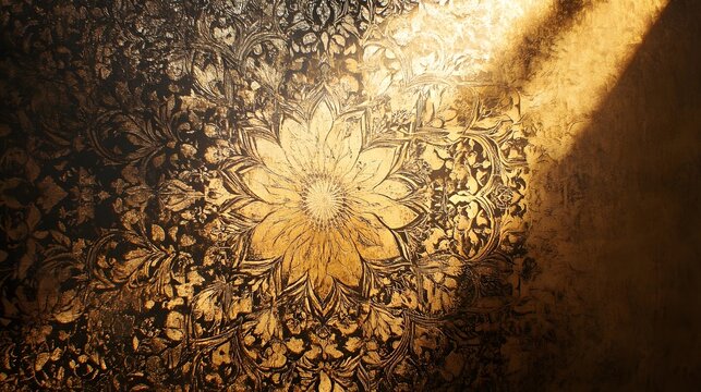 Vintage Golden Floral Ornament Background / ヴィンテージな黄金の花柄装飾の背景
