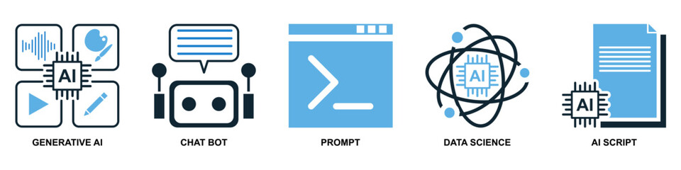 AI set icon vector featuring multiple related icons. Perfect for artificial intelligence, machine learning, and tech